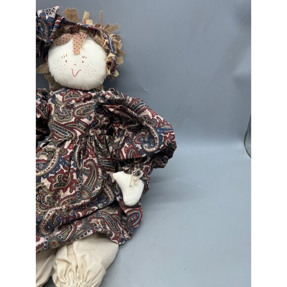 Vintage Handmade Rag Doll Paisley Dress & bow ribbon 25" brown READ - Picture 4 of 9